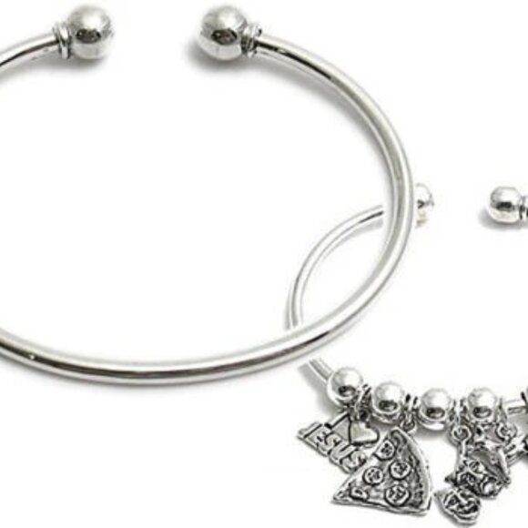 MODERN STERLING SILVER CHARM CUFF BANGLE BRACELET - 3 LENGTHS - Picture 1 of 4